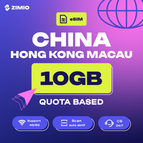 ZIMIO eSIM China, Hongkong, & Macau Quota Based