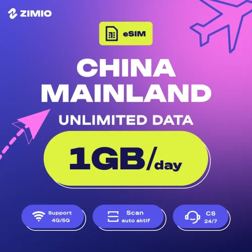 ZIM_Tokped_Price_China_1GB_Perday ZIMIO eSIM China Mainland Unlimited