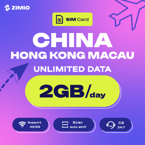 ZIM_Tokped_Price_HK Macau_2GB_Perday_Card ZIMIO SIM Card China, Hongkong & Macau Unlimited