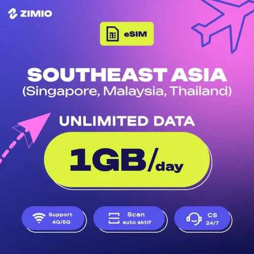 ZIM_Tokped_Price_SEA_1GB_Perday ZIMIO eSIM Southeast ASIA Unlimited