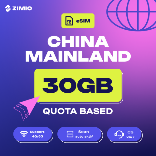 ZIM_Tokped_Mainland_30GB ZIMIO eSIM China Mainland Quota Based